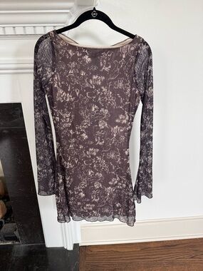 Motel (Princess Polly) Sheer Floral Long-Sleeve Mini Dress